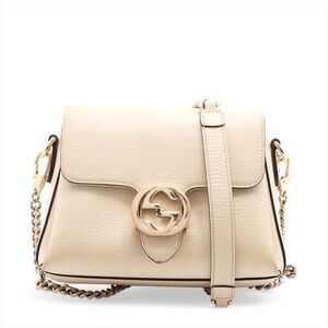 Gucci Interlocking G Grained Leather Shoulder Bag Cream